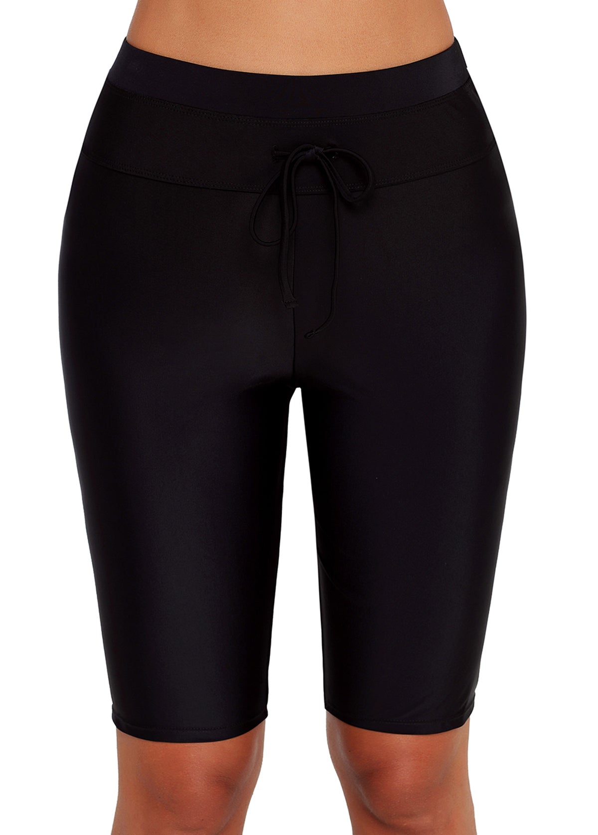 Solid Drawstring Knee‑Length Swim Shorts