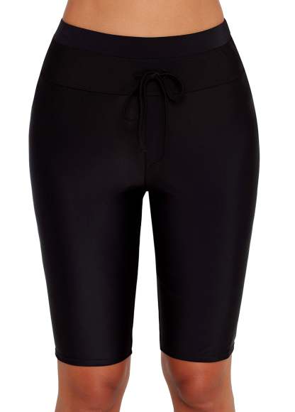 Solid Drawstring Knee‑Length Swim Shorts