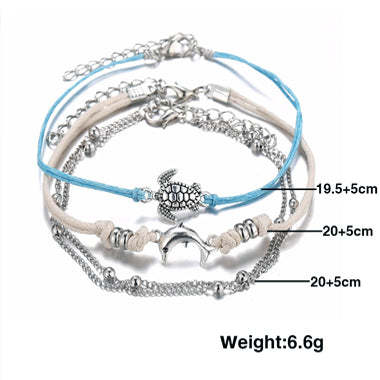 Turtle and Dolphin Design Anklet Set