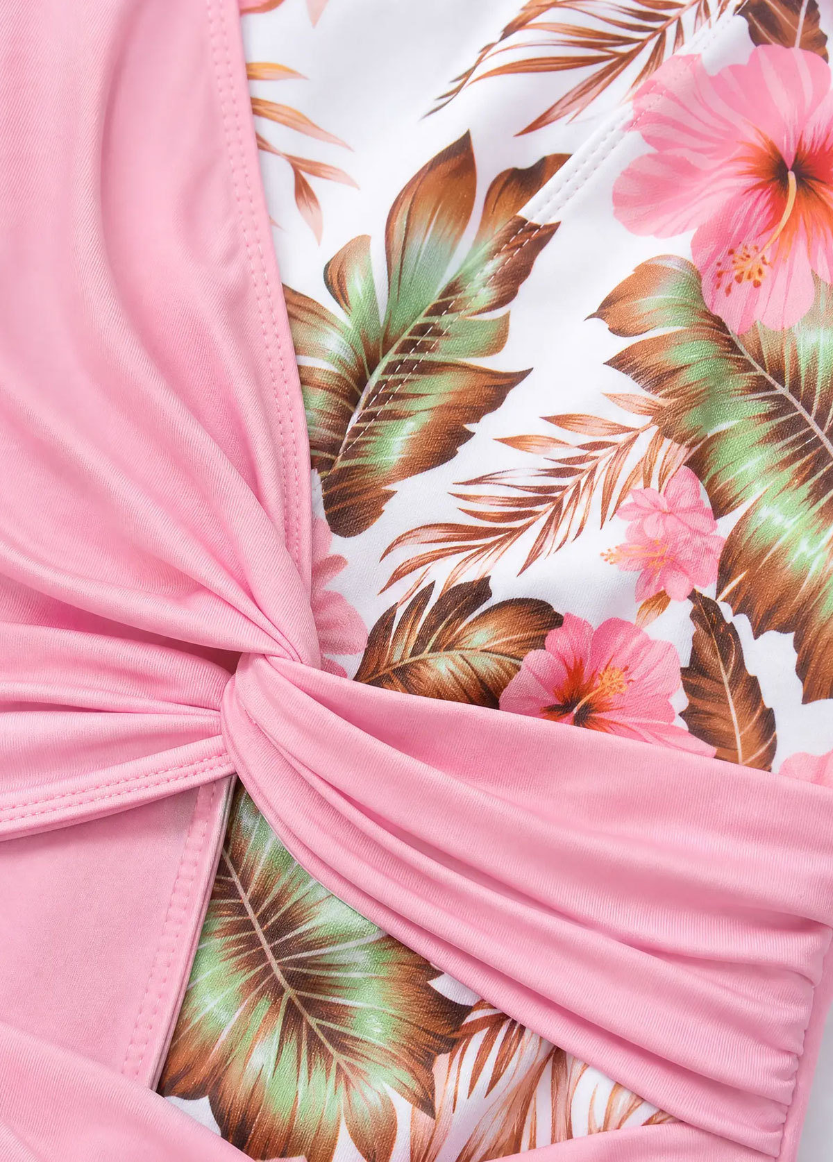 Knot Front Pink Floral One Piece Swimsuit