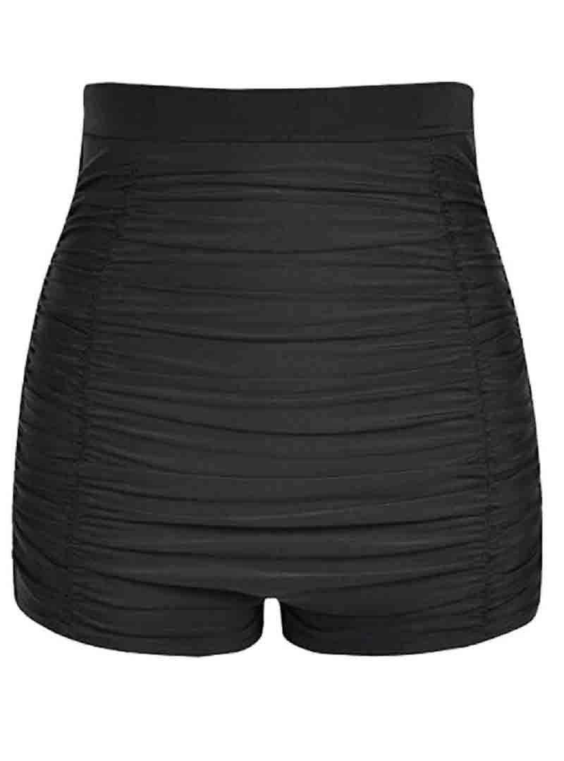 Ruched High Waisted Black Swim Shorts
