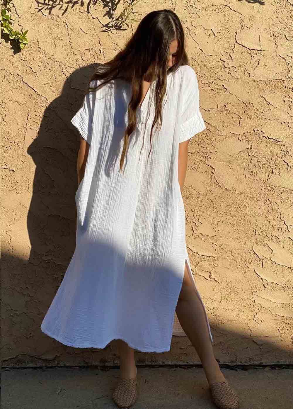 V Neck White Color Cover Up