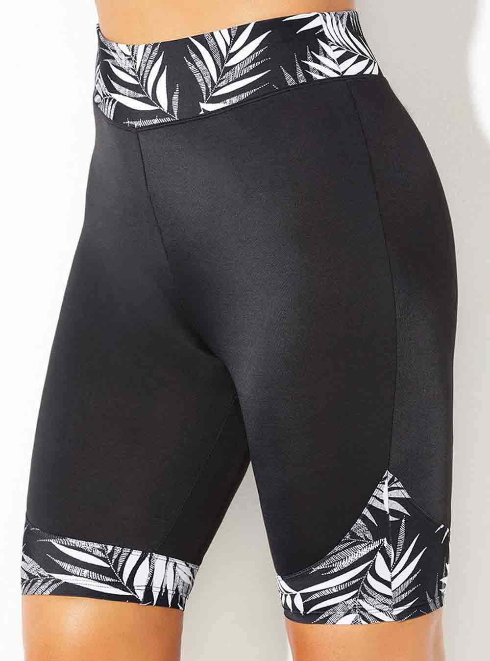 Tropical Print Panel High Waist Swim Bike Shorts
