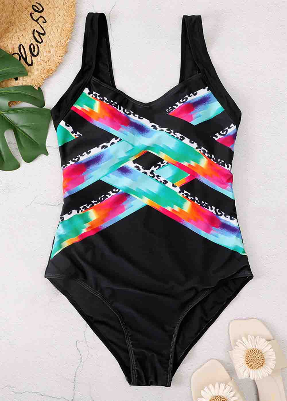 Boho Chic Color Block One Piece Swimsuit