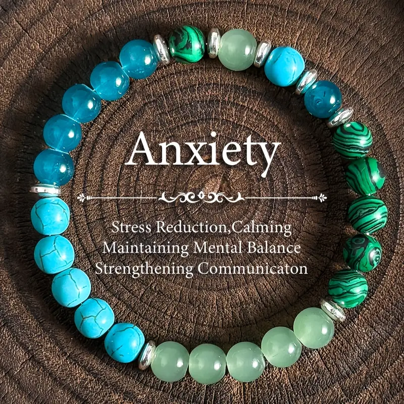 nxiety Relief Bracelet With 8mm Malachite & Blue Turquoise Beads
