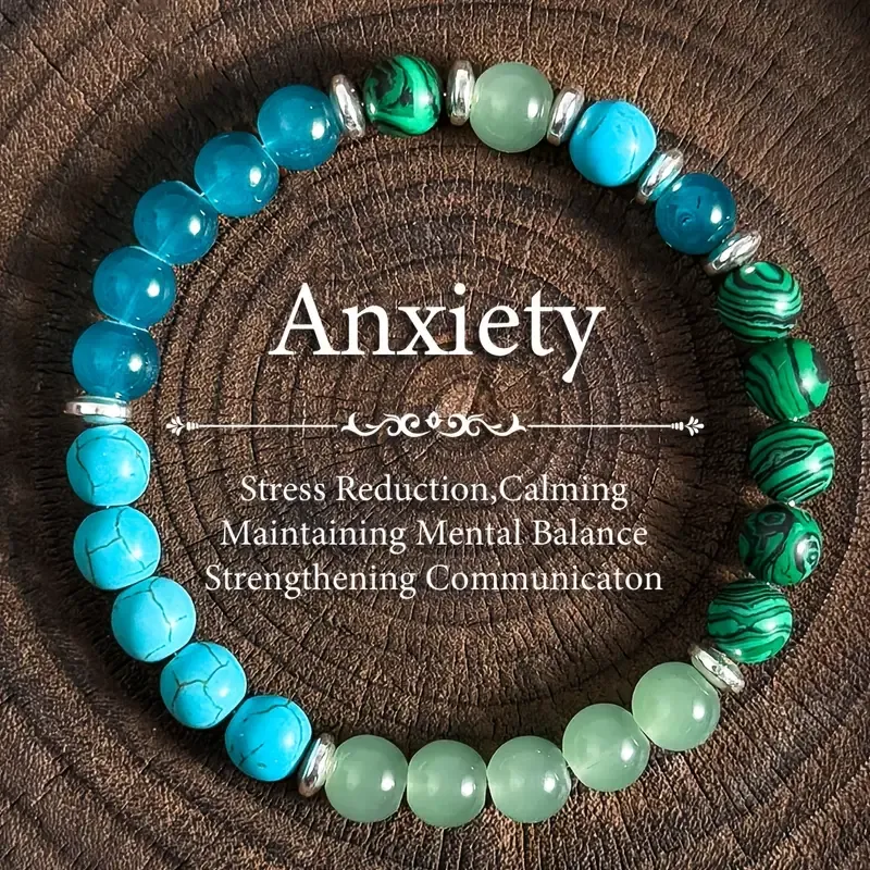 nxiety Relief Bracelet With 8mm Malachite & Blue Turquoise Beads