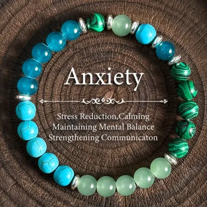 nxiety Relief Bracelet With 8mm Malachite & Blue Turquoise Beads