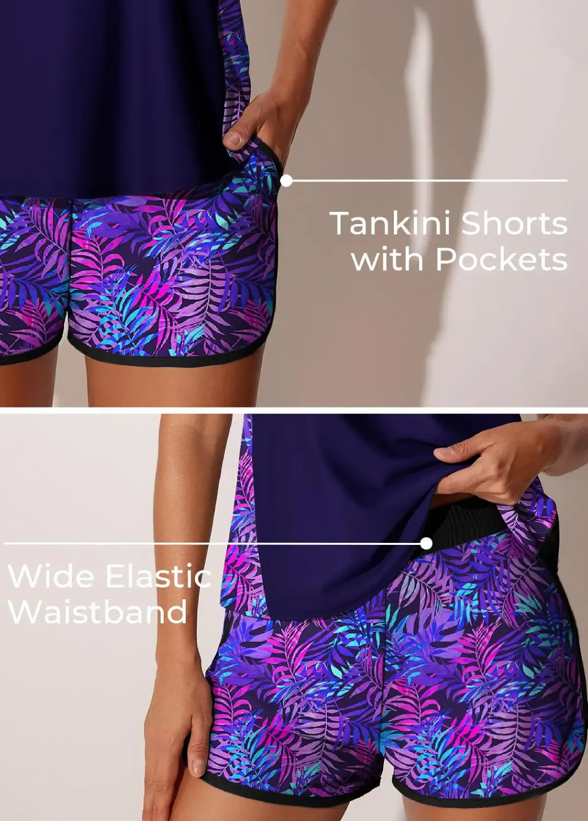  Mid Waisted Printed Pocket Tankini Set