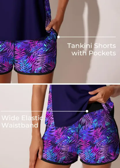  Mid Waisted Printed Pocket Tankini Set