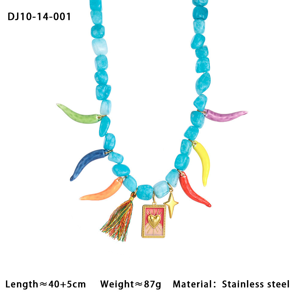 Colorful Chili Natural Stone Bead Pendant Necklace