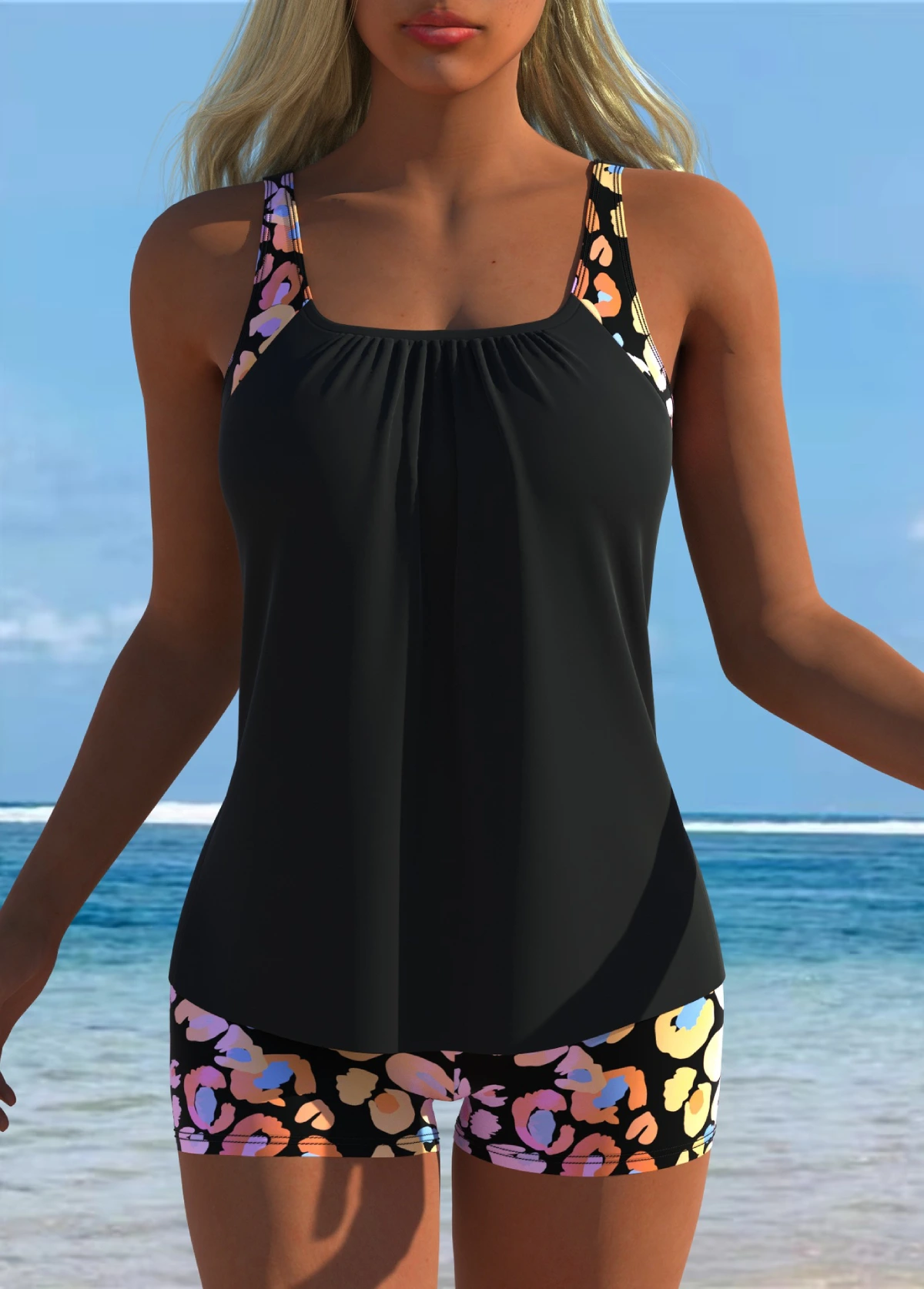 Tummy Coverage Printed  Tankini Set