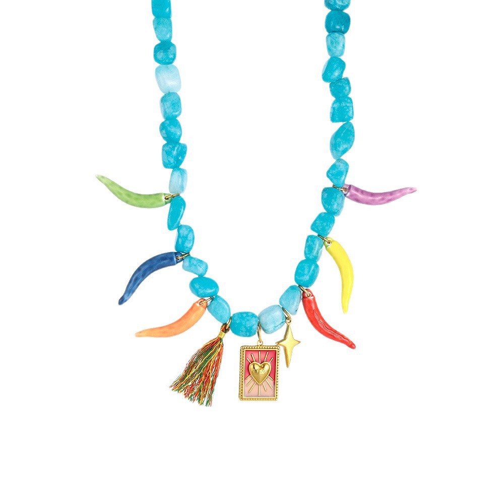 Colorful Chili Natural Stone Bead Pendant Necklace