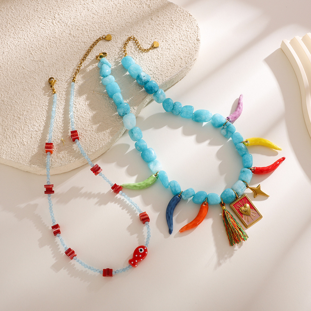 Colorful Chili Natural Stone Bead Pendant Necklace