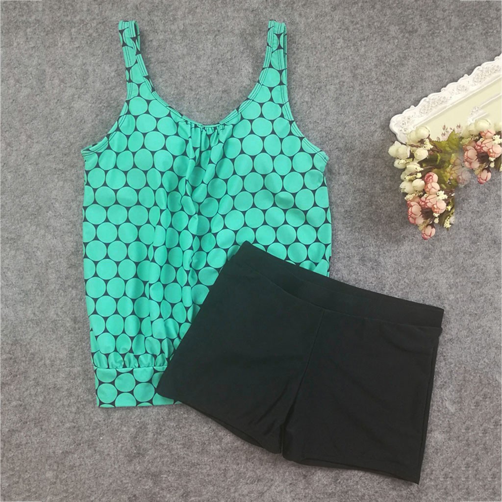 Tummy Coverage Polka Dot Print Tankini Set