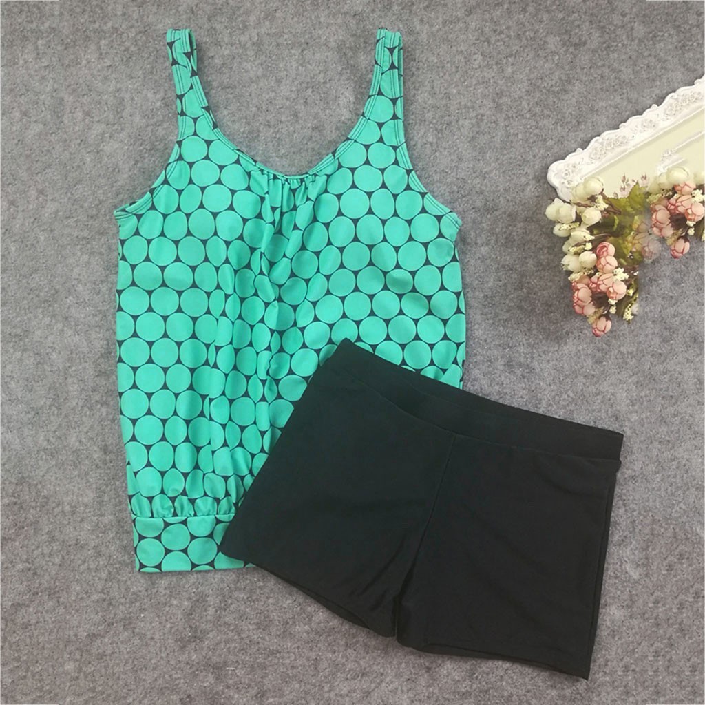 Tummy Coverage Polka Dot Print Tankini Set