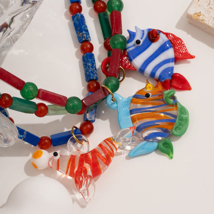 Glass Ocean Colored Natural Stone Bead Necklace