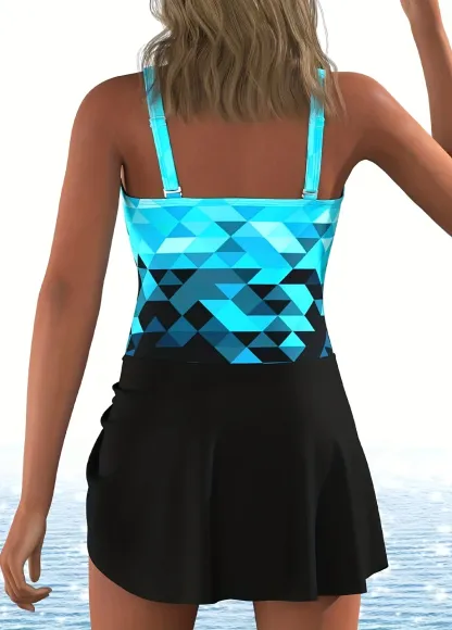 Tummy Coverage Printed  One Piece Swimdress