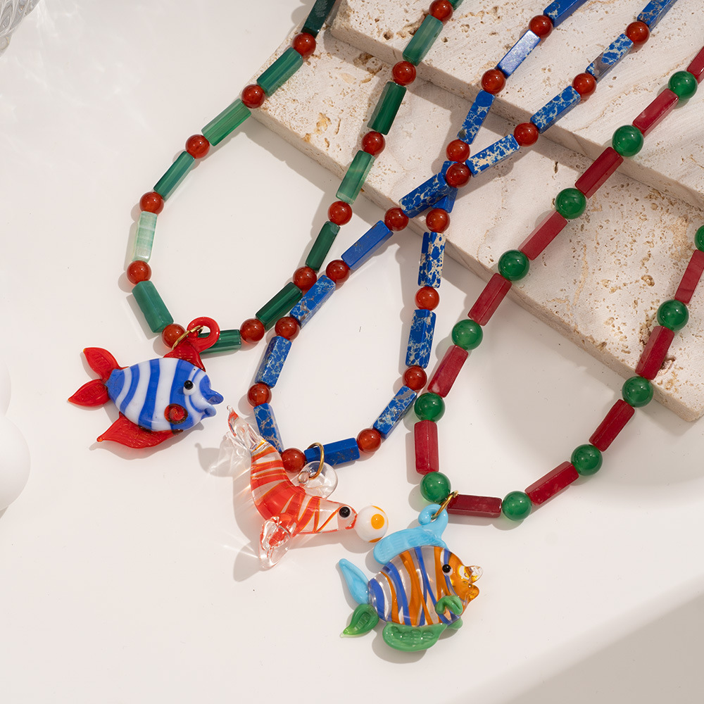 Glass Ocean Colored Natural Stone Bead Necklace
