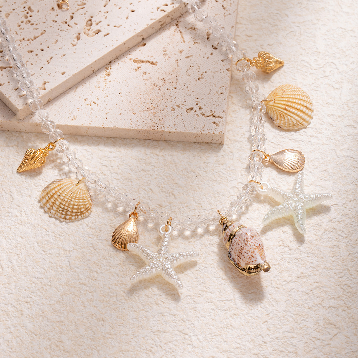Bohemian Beach Shell Starfish Conch Pendant Necklace