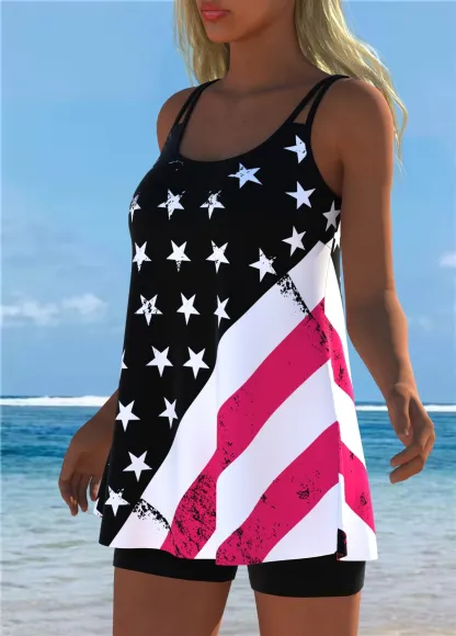 Mid Waisted Flag Print Tankini Set