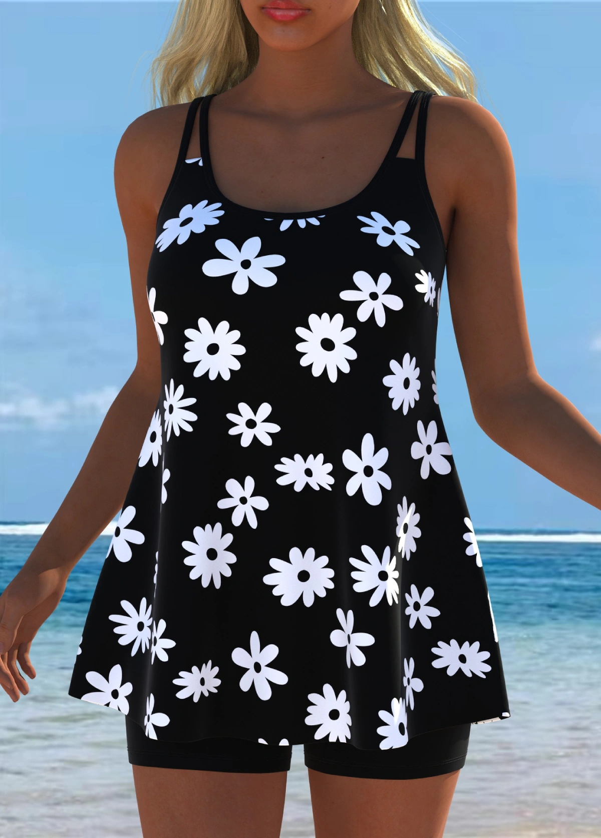 [Copy]Tummy Coverage Floral Print Tankini Set