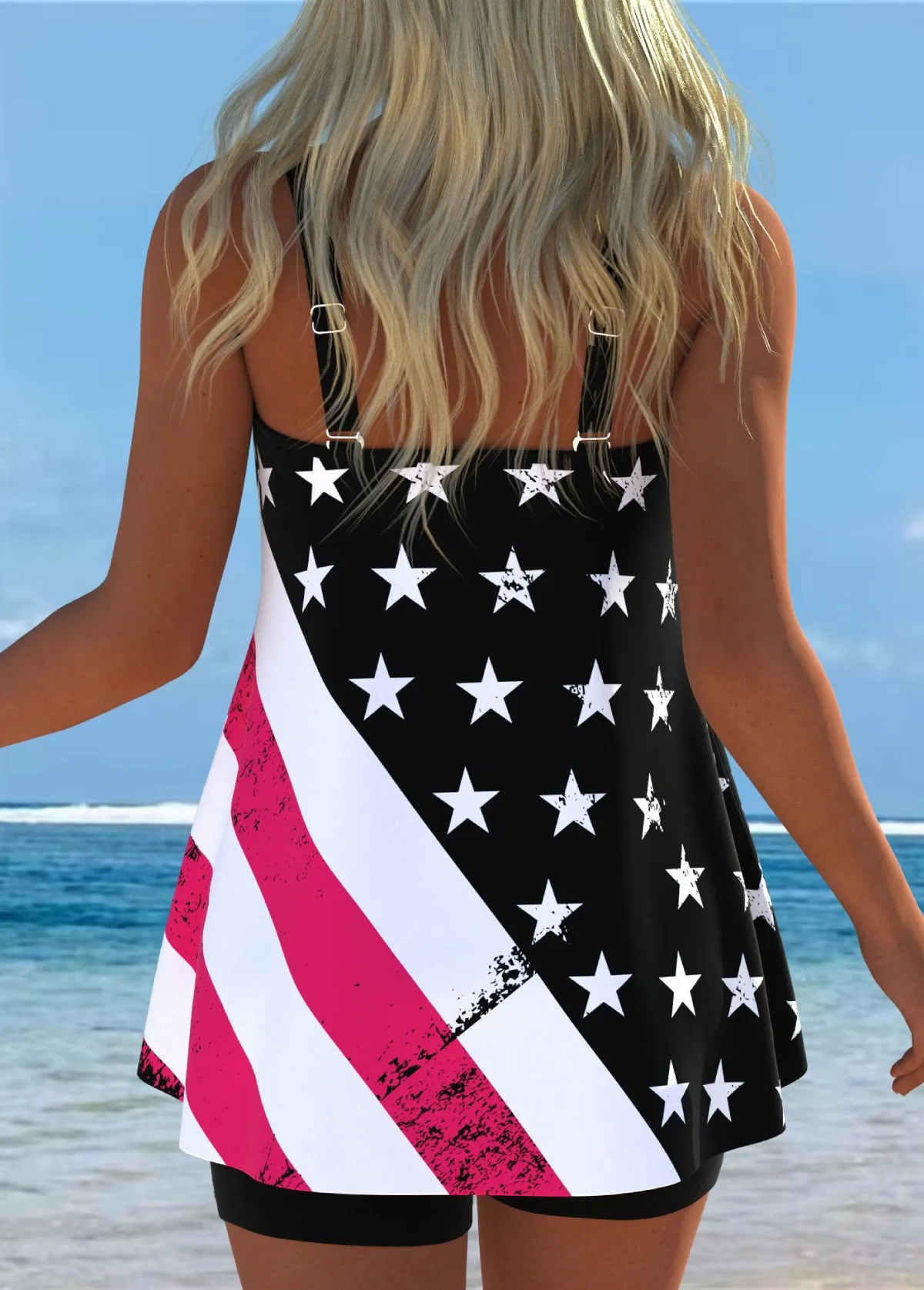 Mid Waisted Flag Print Tankini Set