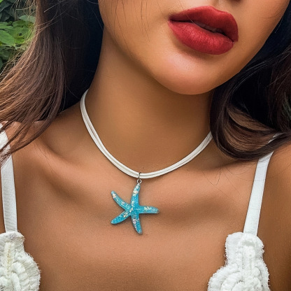 Cute Beach Ocean Pendant Clavicle Chain Seashell Valentine  Starfish Necklace 