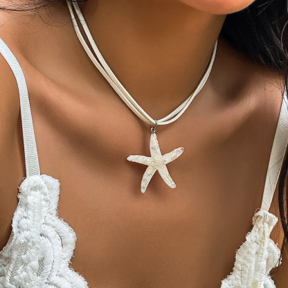 Cute Beach Ocean Pendant Clavicle Chain Seashell Valentine  Starfish Necklace 