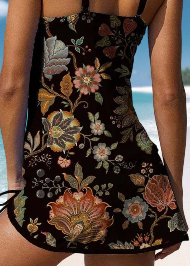 Floral Print Drawstring Side Tankini Set