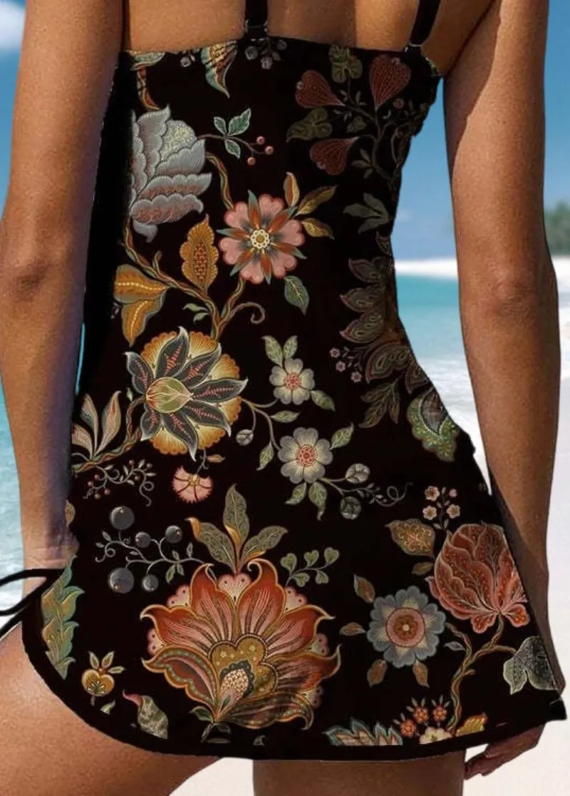 Floral Print Drawstring Side Tankini Set
