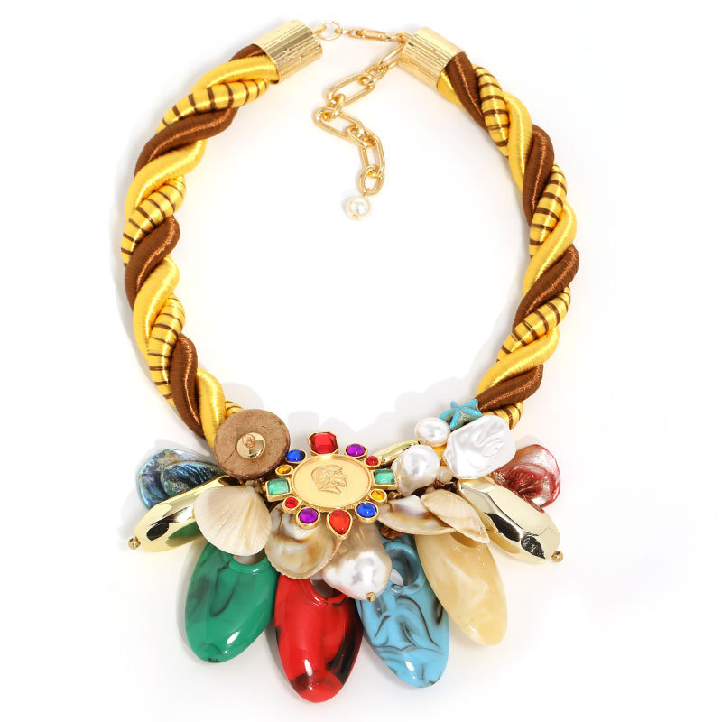 Boho Colorful Stone Simulation Shell Necklace for Summer