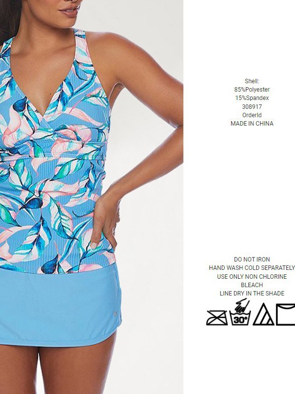 Tummy Coverage Printed Light Blue Tankini Set
