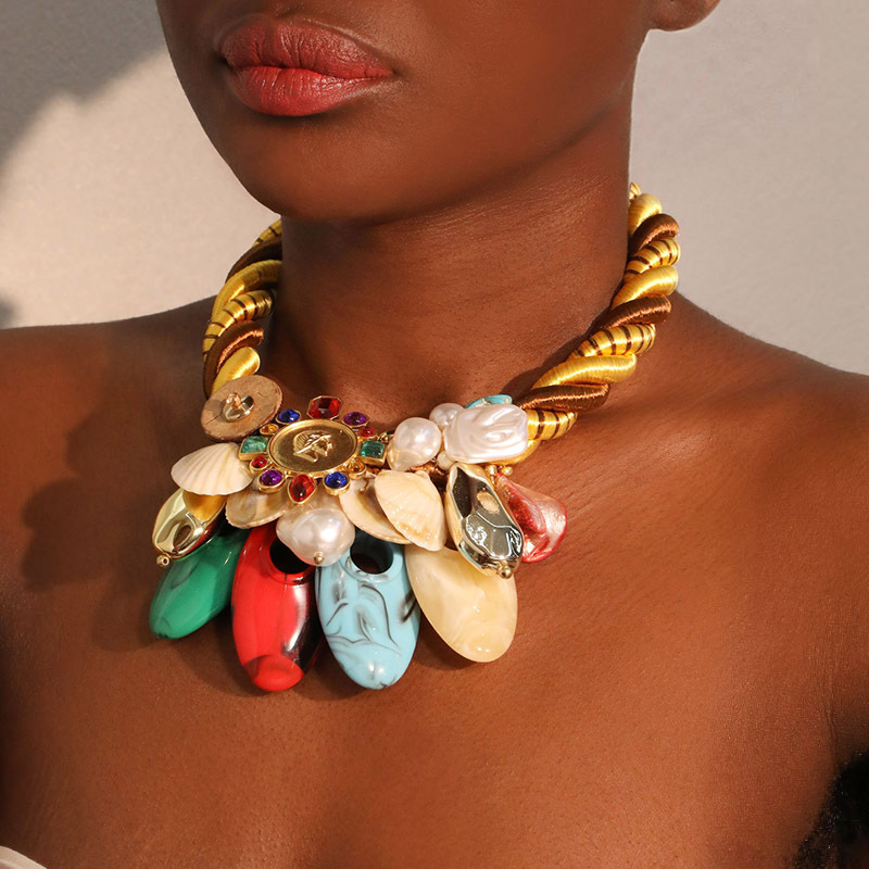 Boho Colorful Stone Simulation Shell Necklace for Summer