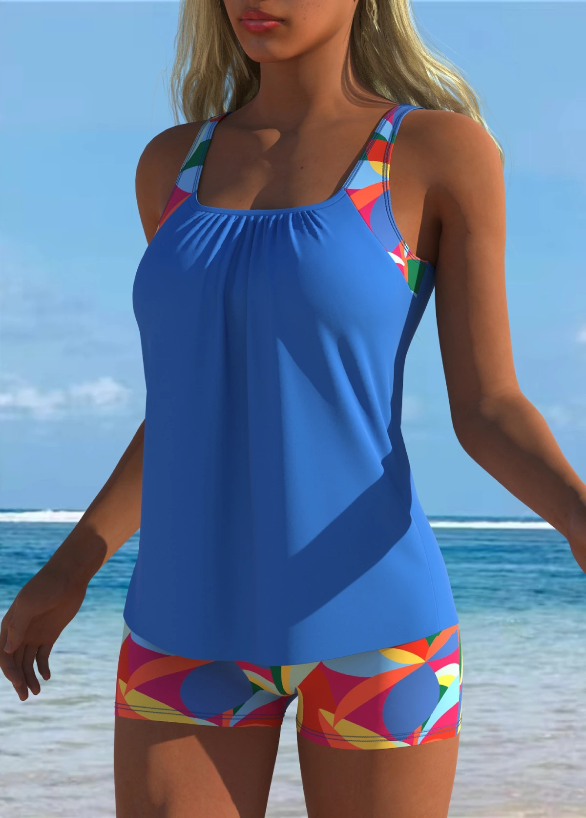 Tummy Coverage Printed  Tankini Set