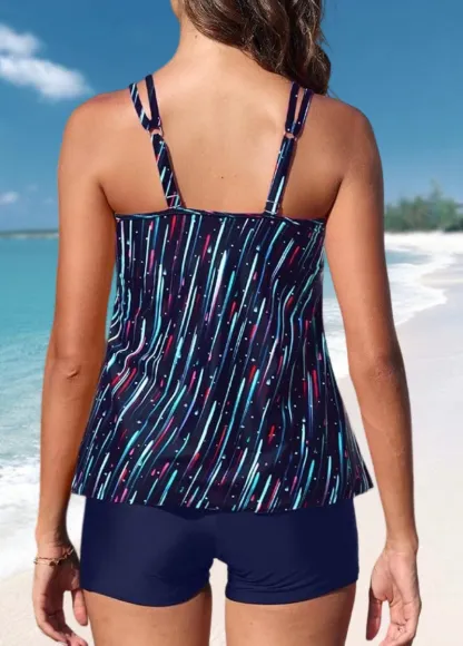 Geometric Print Double Straps Tankini Set