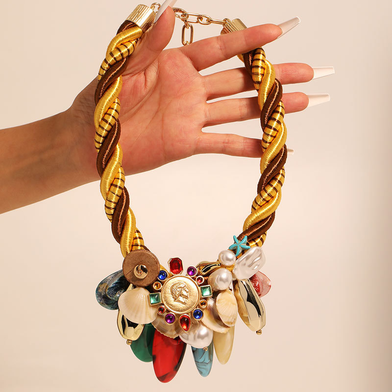 Boho Colorful Stone Simulation Shell Necklace for Summer