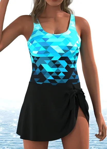 Tummy Coverage Printed  One Piece Swimdress