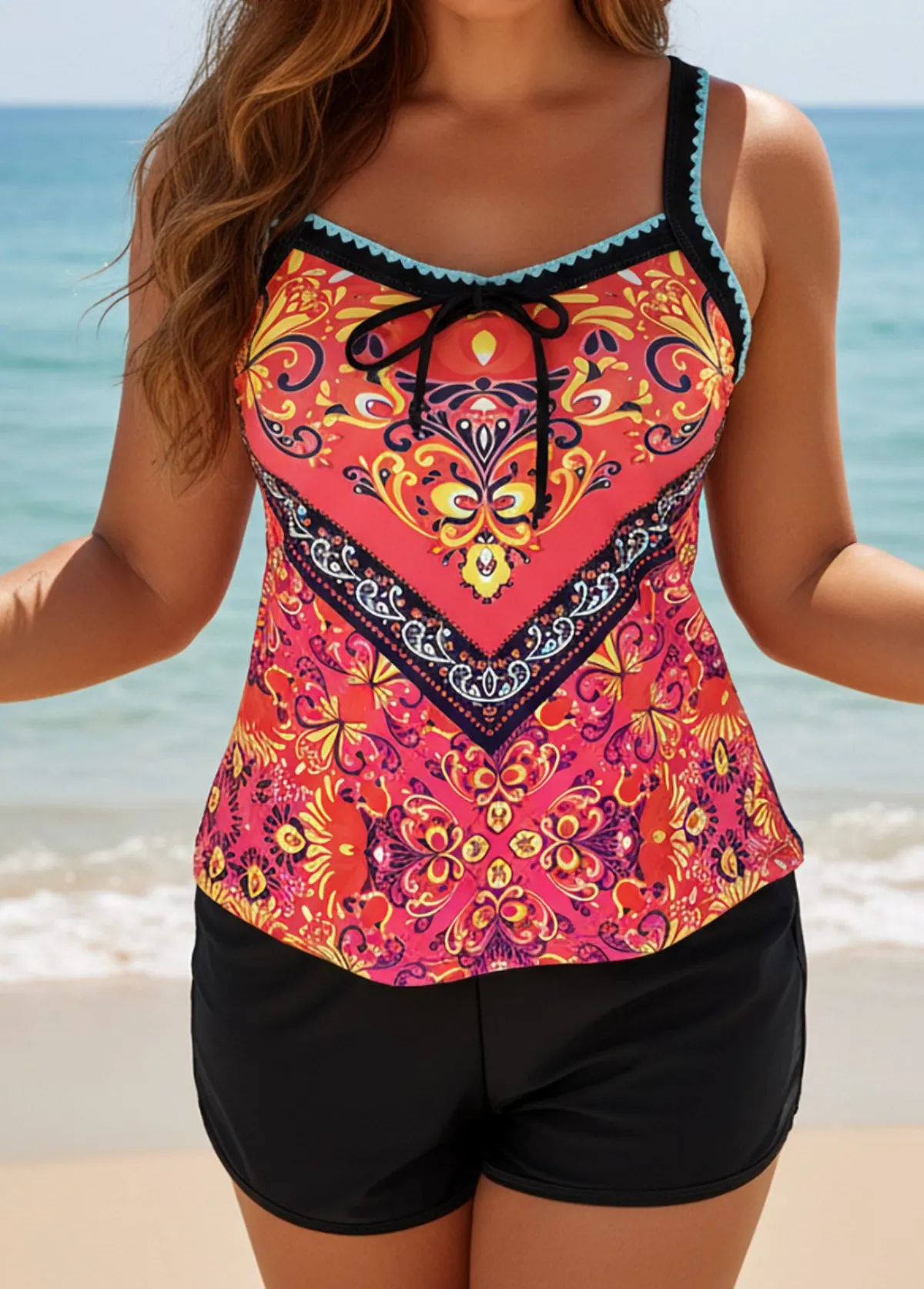 Marine life Print Purple Tankini Set