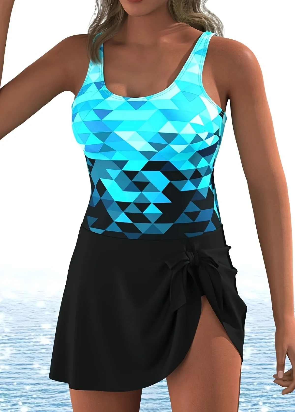 Tummy Coverage Printed  One Piece Swimdress