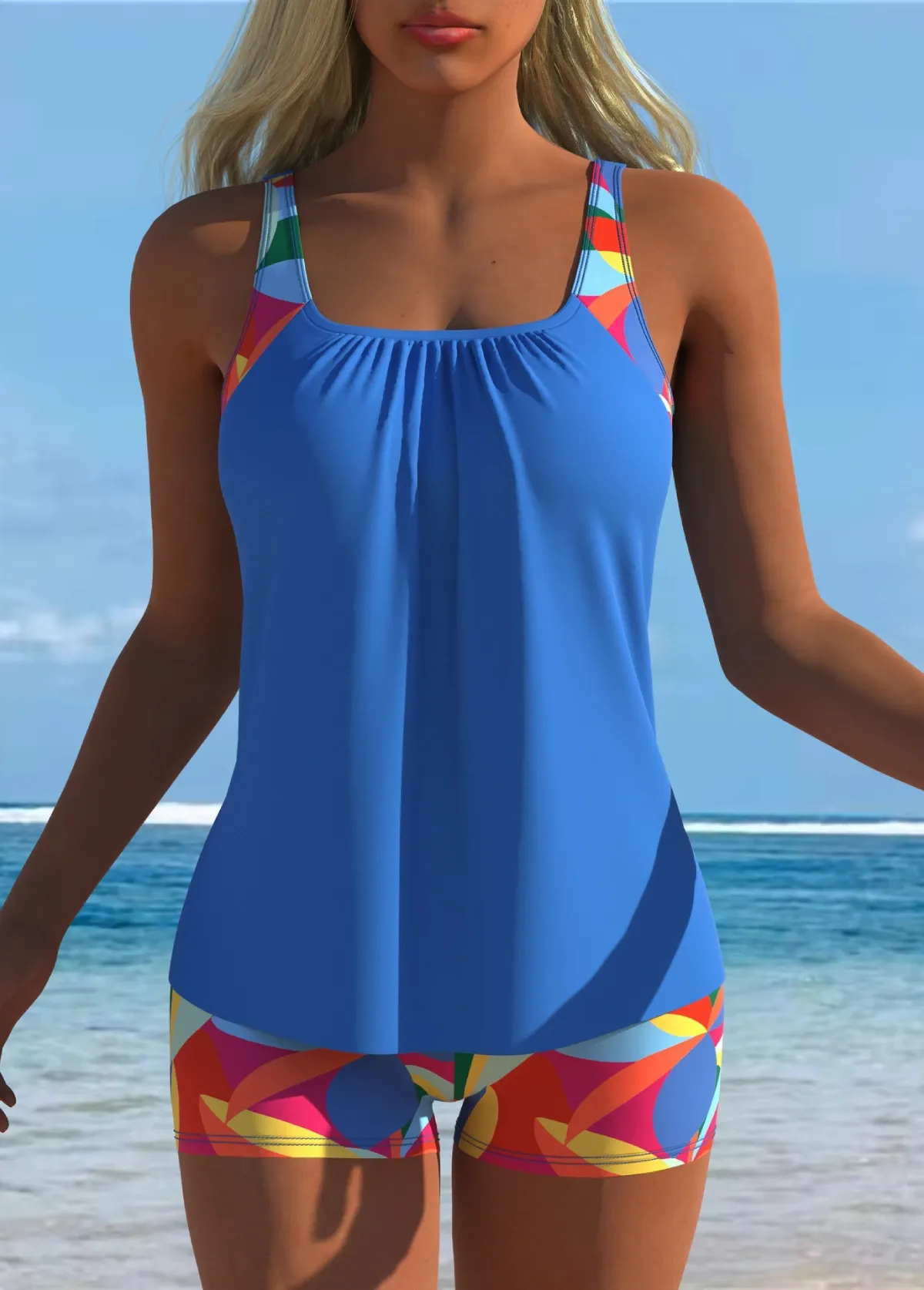 Tummy Coverage Printed Tankini Set