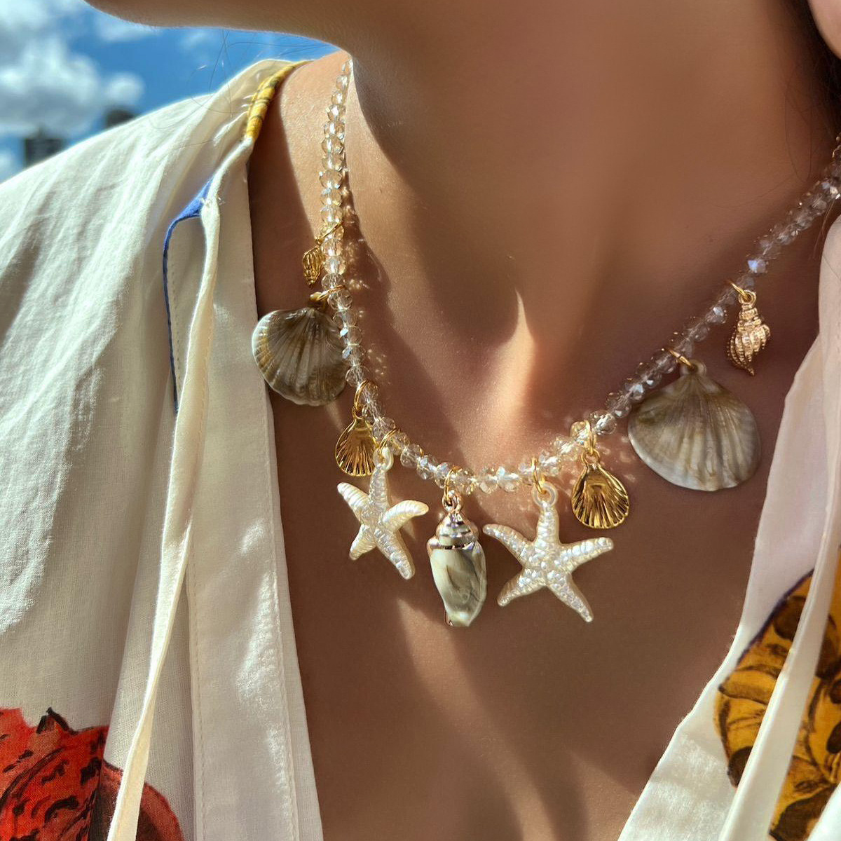 Bohemian Beach Shell Starfish Conch Pendant Necklace