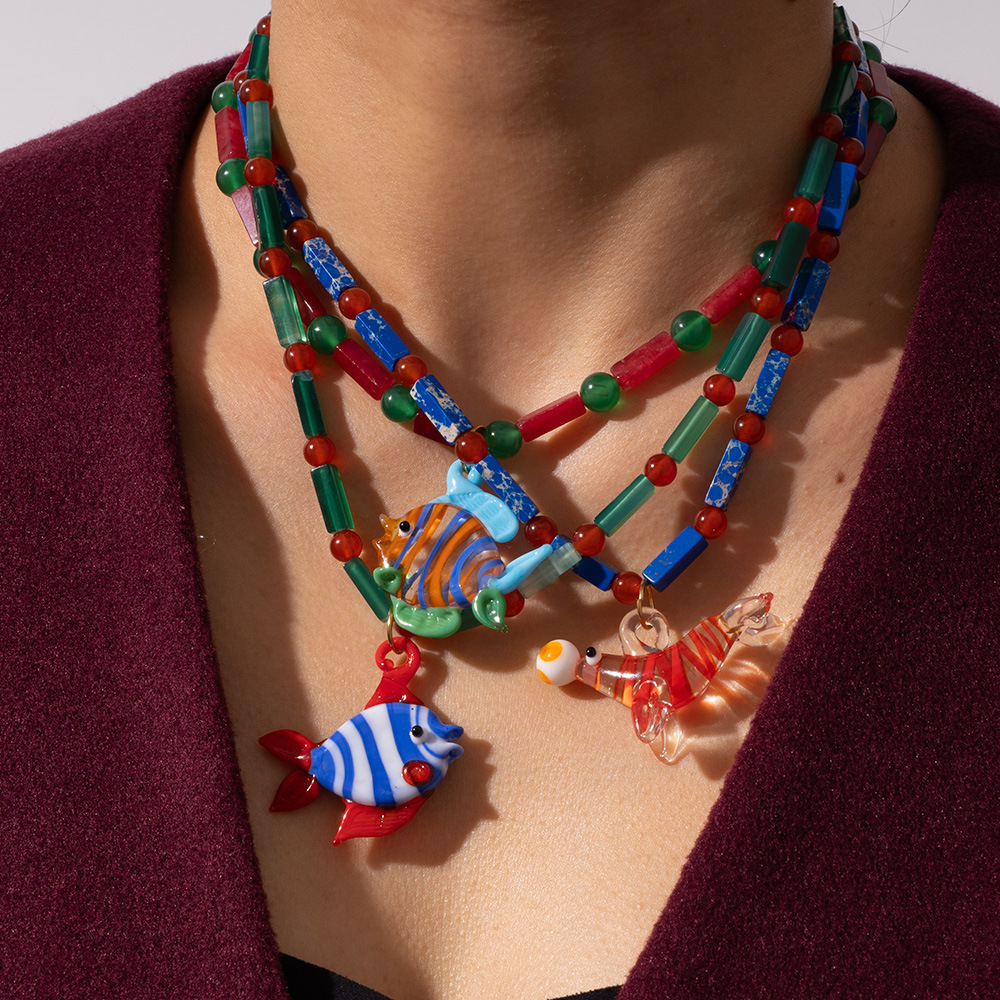 Glass Ocean Colored Natural Stone Bead Necklace
