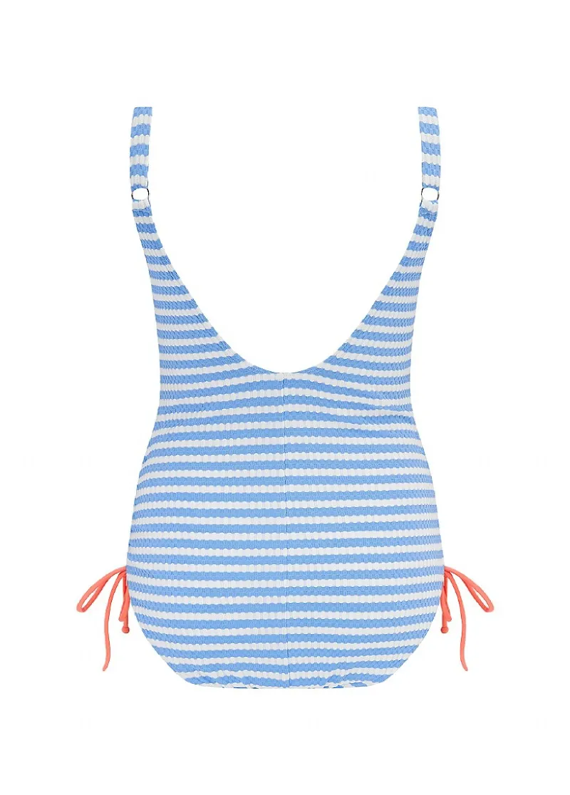   Drawstring Classic  Blue&White Stripes One Piece Swimwear