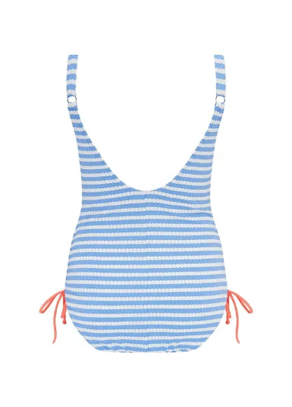   Drawstring Classic  Blue&White Stripes One Piece Swimwear