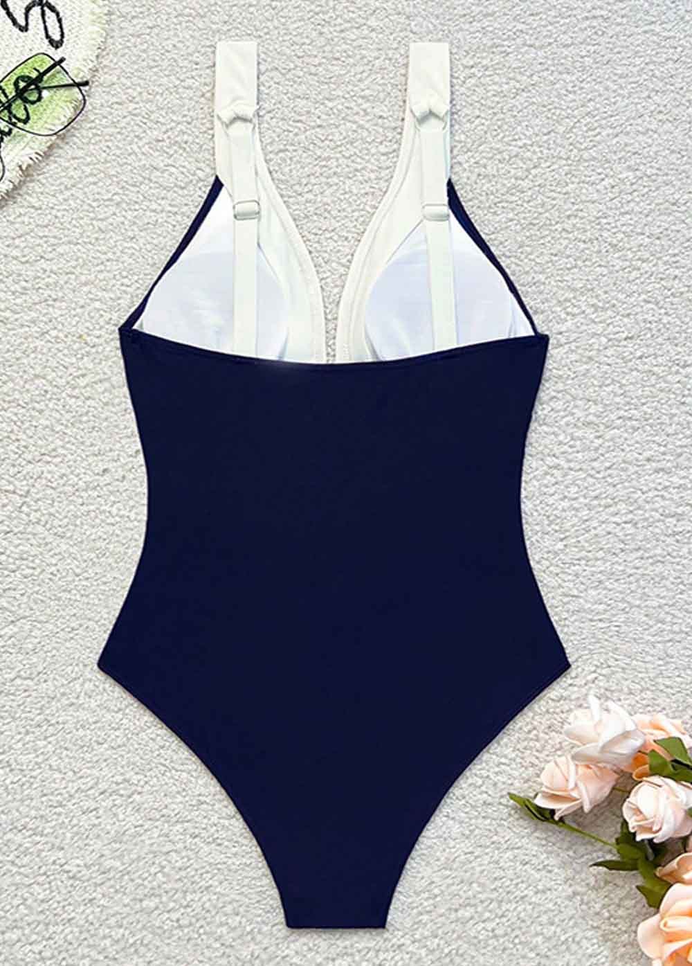 Color Block Spaghetti Strap One Piece Swimwear
