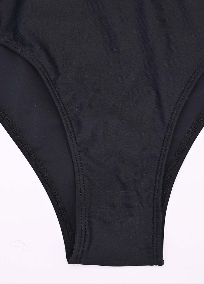 Black Textured Mesh Swim Skirt Bottom