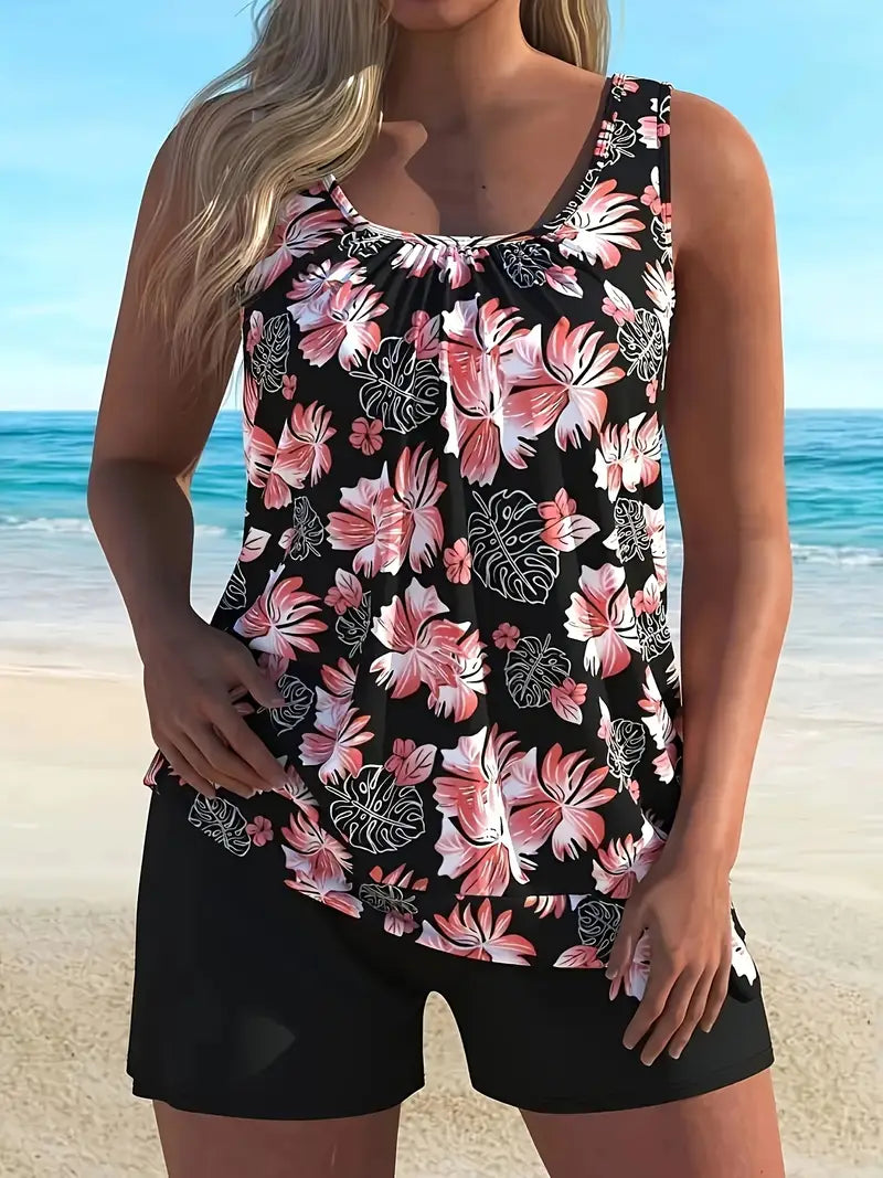 Floral Printed Tummy Coverage Tankini Set
