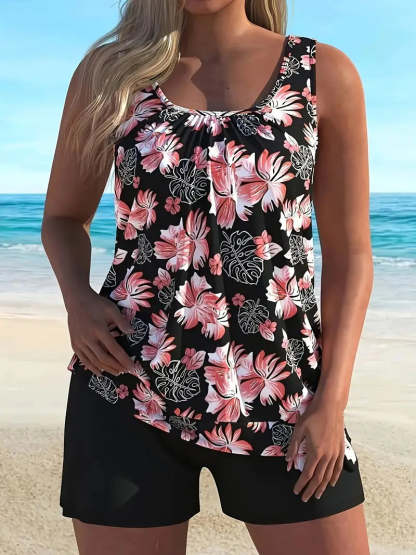 Floral Printed Tummy Coverage Tankini Set