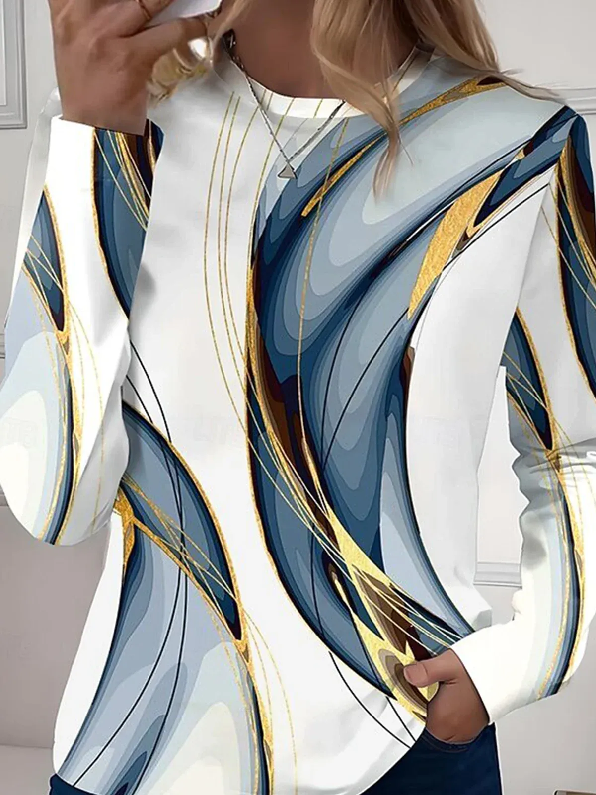 Casual Color Block Crew Neck Long Sleeve T-shirt