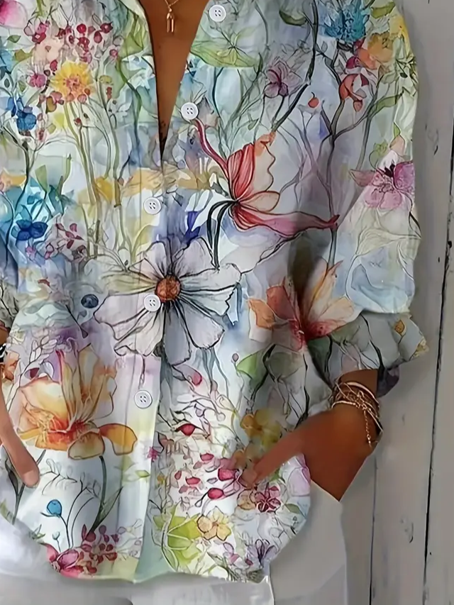  Floral Three Quarter Sleeve Shirt 